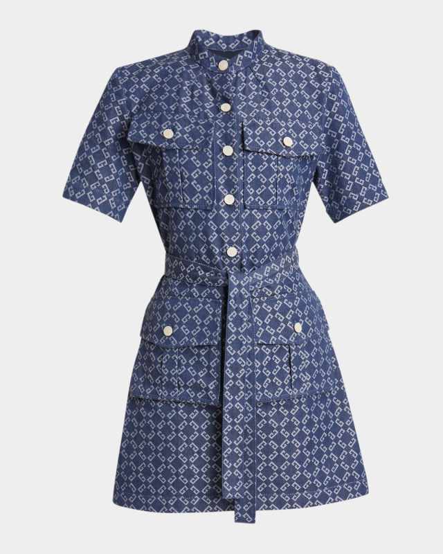 Monogram Denim Belted Mini Shirtdress